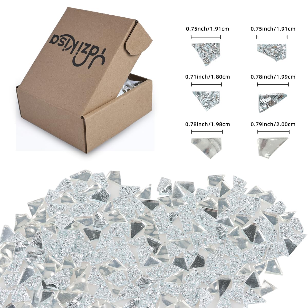 Yazikisa 1.1 lb Irregular Glass Mosaic Tiles for Crafts Bulk Silver Mirror Broken Tile Pieces Adults Kids Handmade DIY Art Making Supplies Scraps Flowerpots Vases Decoration