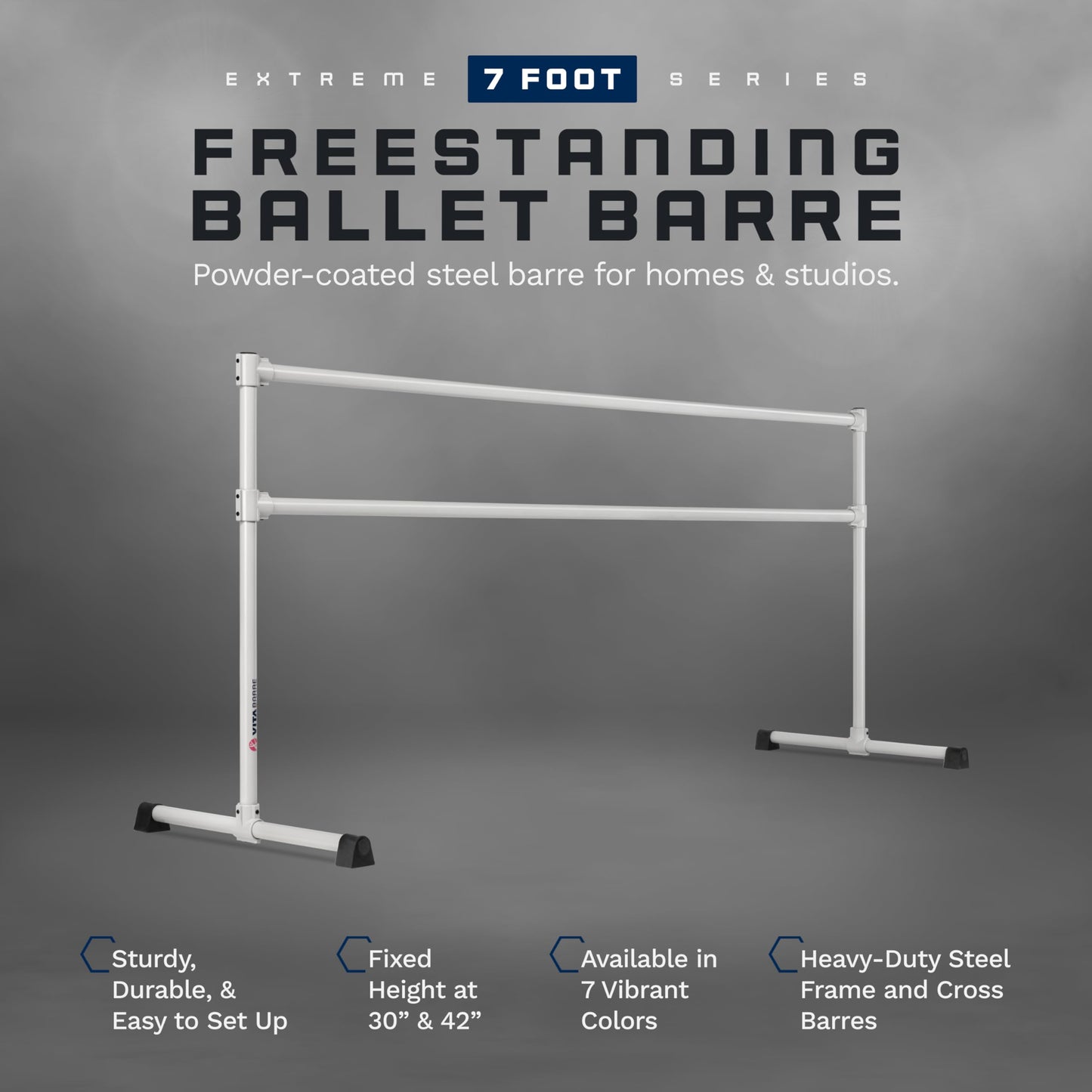 VITA Barre Portable Freestanding Double Ballet Barre, Extreme, 7 Ft Bars, Satin Silver, Steel | Fixed Height, Made in USA, Home or Gym Exercise Equipment for Kids & Adults | Dance, Fitness, Pilates