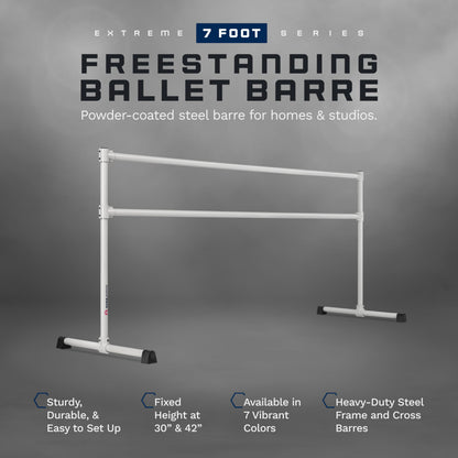 VITA Barre Portable Freestanding Double Ballet Barre, Extreme, 7 Ft Bars, Satin Silver, Steel | Fixed Height, Made in USA, Home or Gym Exercise Equipment for Kids & Adults | Dance, Fitness, Pilates