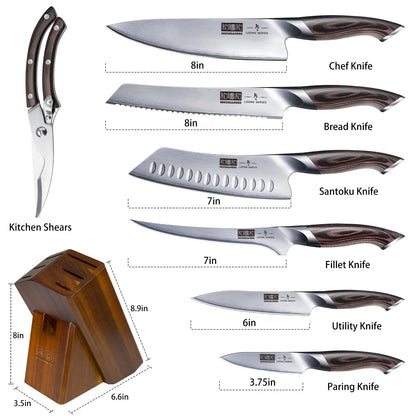 HOSHANHO 8-Piece Kitchen Knife Set, Japanese High Carbon Super Steel Knife Sets with Block, Professional Ultra Sharp Chef Knife Set with Scissors
