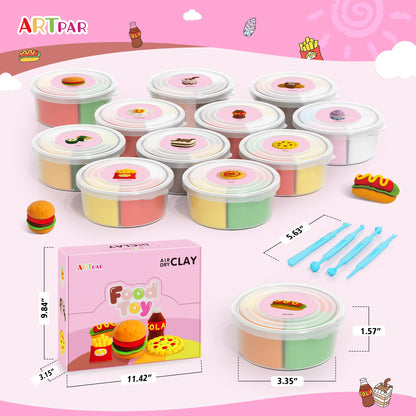 ARTPAR Air Dry Clay Kit for Kids,12 Box Mini Food Modeling Magic Clay Sculpting Set,Safe Non-Sticky,Ultra Light & Soft,Arts & Crafts Fun Playset Kitchen Toys,Home Party Favors for Boys Girls 3+ Years