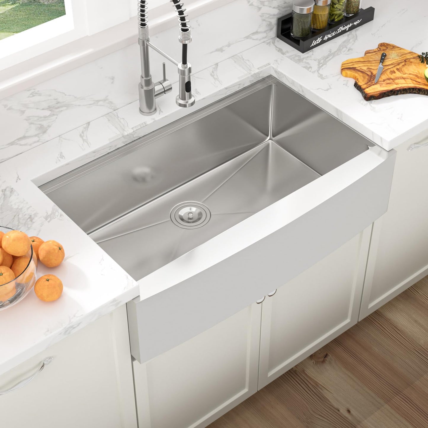 Sarlai 36 Farmhouse Sink Stainless Steel - 36x22 Inch Kitchen Sink Ledge Workstation Apron Front Single Bowl 16 Gauge Stainless Steel Luxury Undermount Farm Kitchen Sink