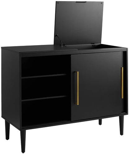 Crosley Furniture Everett Media Console and Record Player Stand with Storage for Vinyl Records, Matte Black