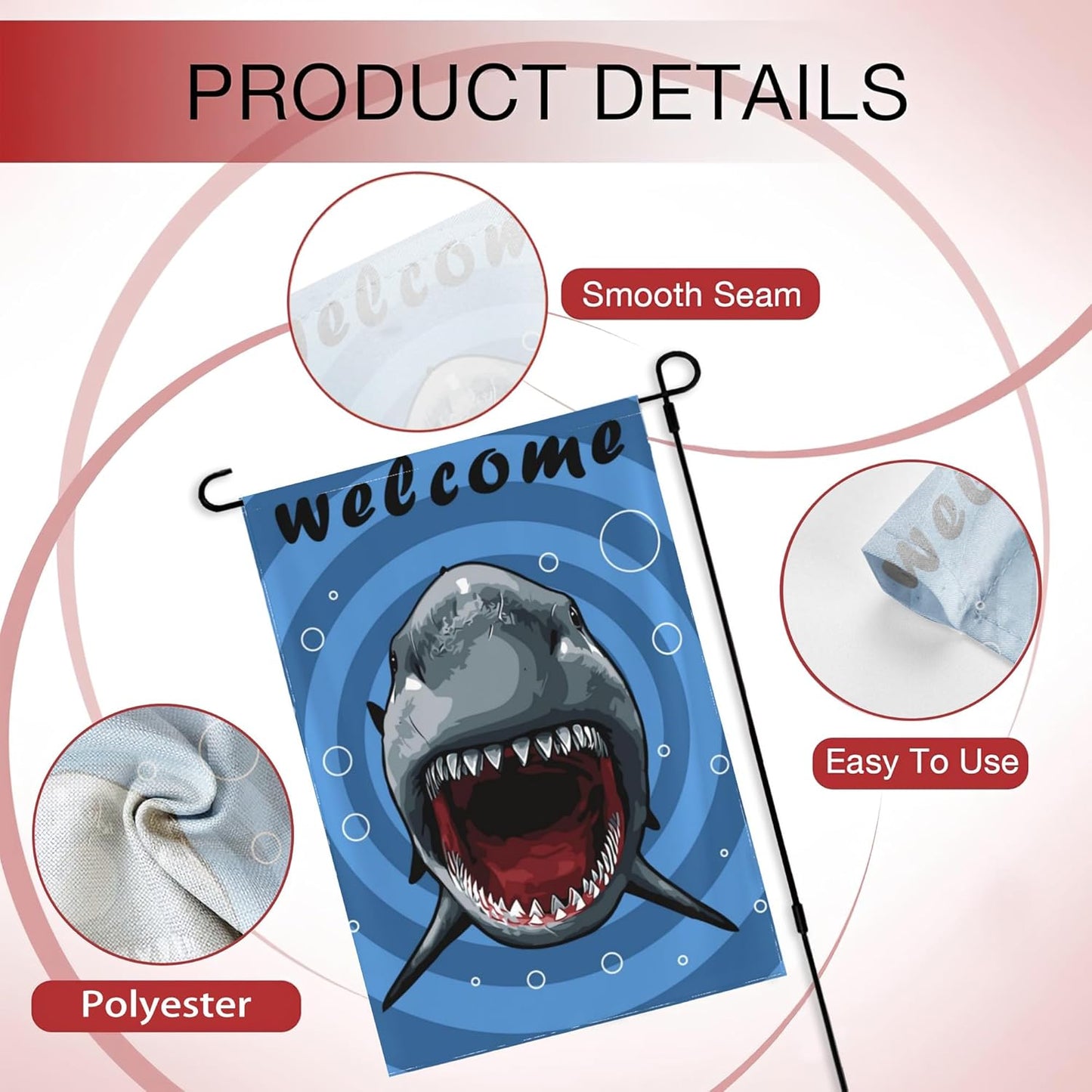 Welcome Garden Flags, 12x18 Double Sided Small Shark Yard Flag for Outdoor Holiday Decor