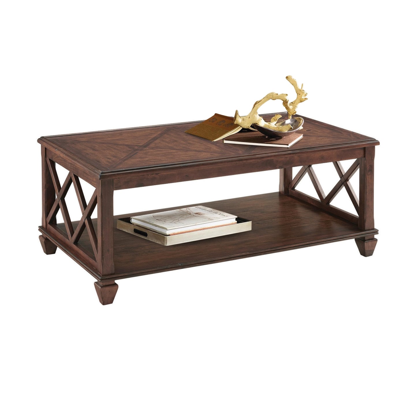Stockbridge 45-Inch Wood Coffee Table with Storage Shelf and Detailed Side Panels – Easy to Assemble Traditional Accent Table for Living Room or Home Office by Alaterre Furniture