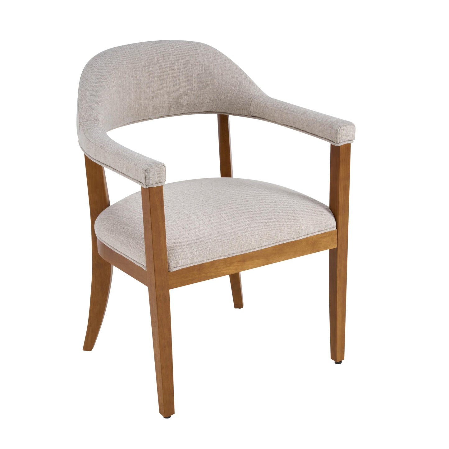 Christopher Knight Home Moren Upholstered Dining Chairs Set of 2, Sturdy Rubberwood Dining Chair with Armrest, Kitchen Chairs with Comfy Curved Backrest, Extra Seat for Dining Room, Beige + Walnut