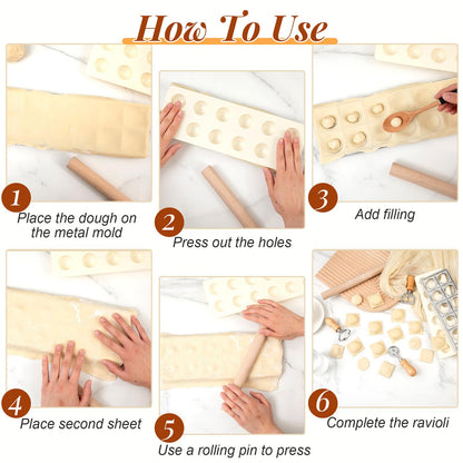 Tioncy 9 Pcs Pasta Making Tool Set, Wood Gnocchi Board with Ravioli Mold Raviolo Maker Raviolo Stamp Rolling Pin Gnocco Maker for Home Cooking Kitchen Gift(Pattern Gnocchi Board with Ravioli Mold Set)