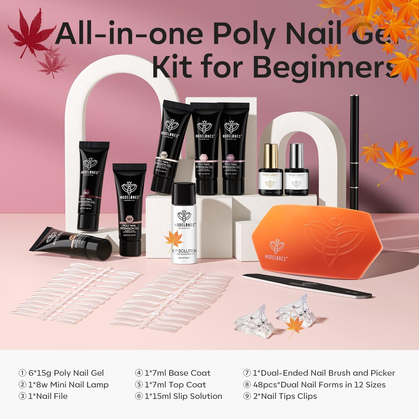 modelones Poly Gel Nail Kit 6 Colors with 8 W Nail Lamp Extension Gel Kit Jelly Milky White Pink Nude Complete Tools Beginner Thickening Solutions DIY at Home for Women