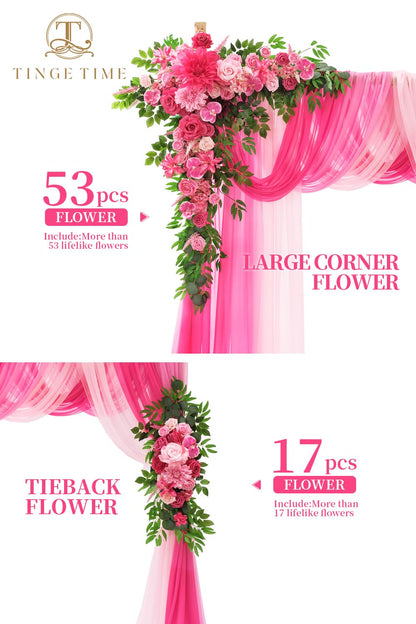 TINGE TIME Wedding Arch Flowers Kit - Deluxe 5pcs Artificial Floral Swag with 3 Sheer Drapes, Realistic Silk Flower Arrangements for Wedding Ceremony Arbor Backdrop Reception Party Home Decor