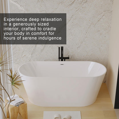 Zavdte 59'' Freestanding Acrylic Bathtub, Gloss White Stand Alone Soaking Tub with Toe-tap Chrome Drain, Double-Wall Insulation, CUPC Certified, Easy Install & Spacious Design