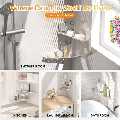 mivndeeopu 12" 2-Pcs, 304 Corner Shower Shelf Rustproof Stainless Steel Corner Shower Shelves with Razor Holder Slot