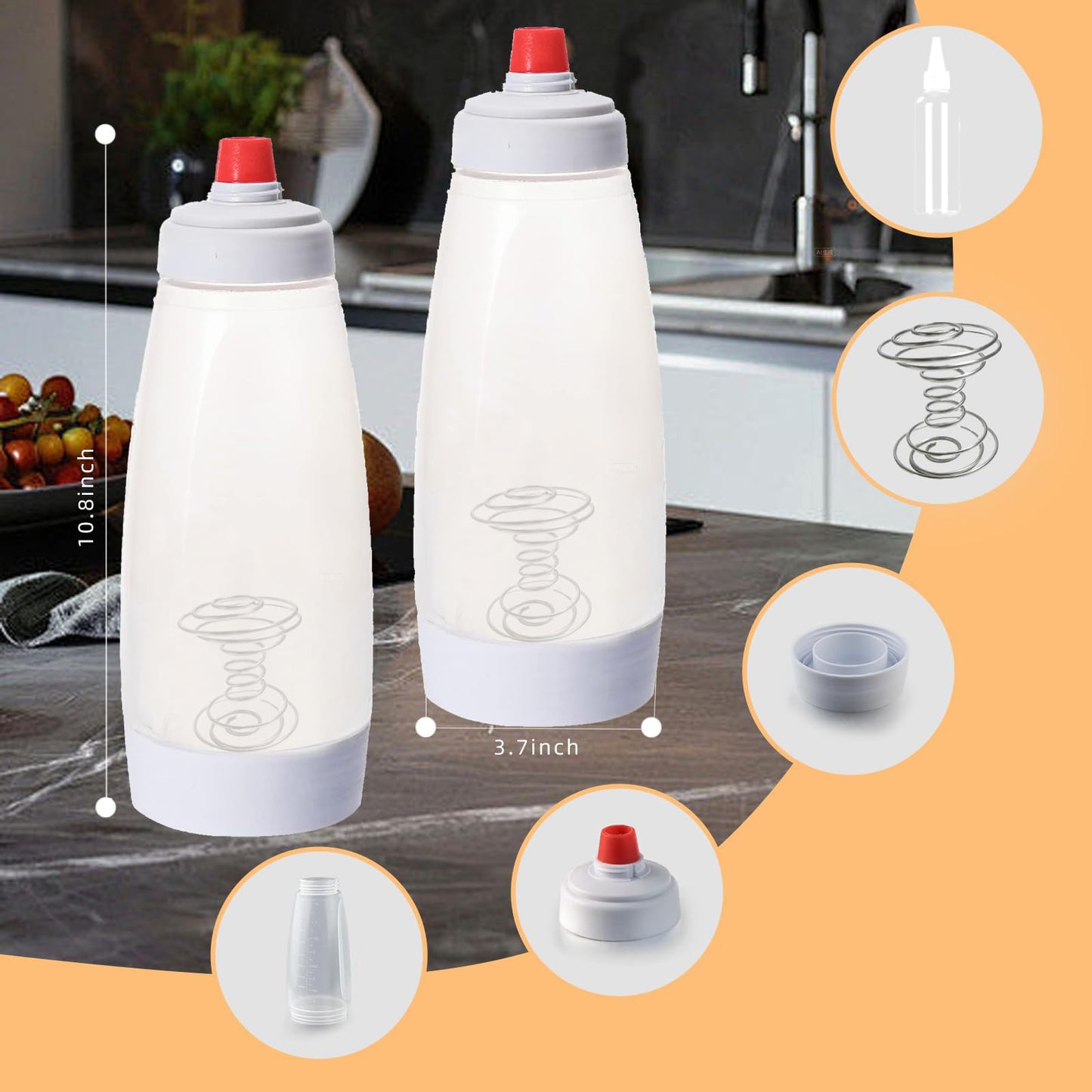 Pancake Batter Dispenser with stainless steel mixing ball, Pancake Shaker Batter Dispenser Bottle Baking Tool .Kitchen Batter Squeezer Bottle Suitable for Cupcakes, Pancakes, and Muffins (2pack)