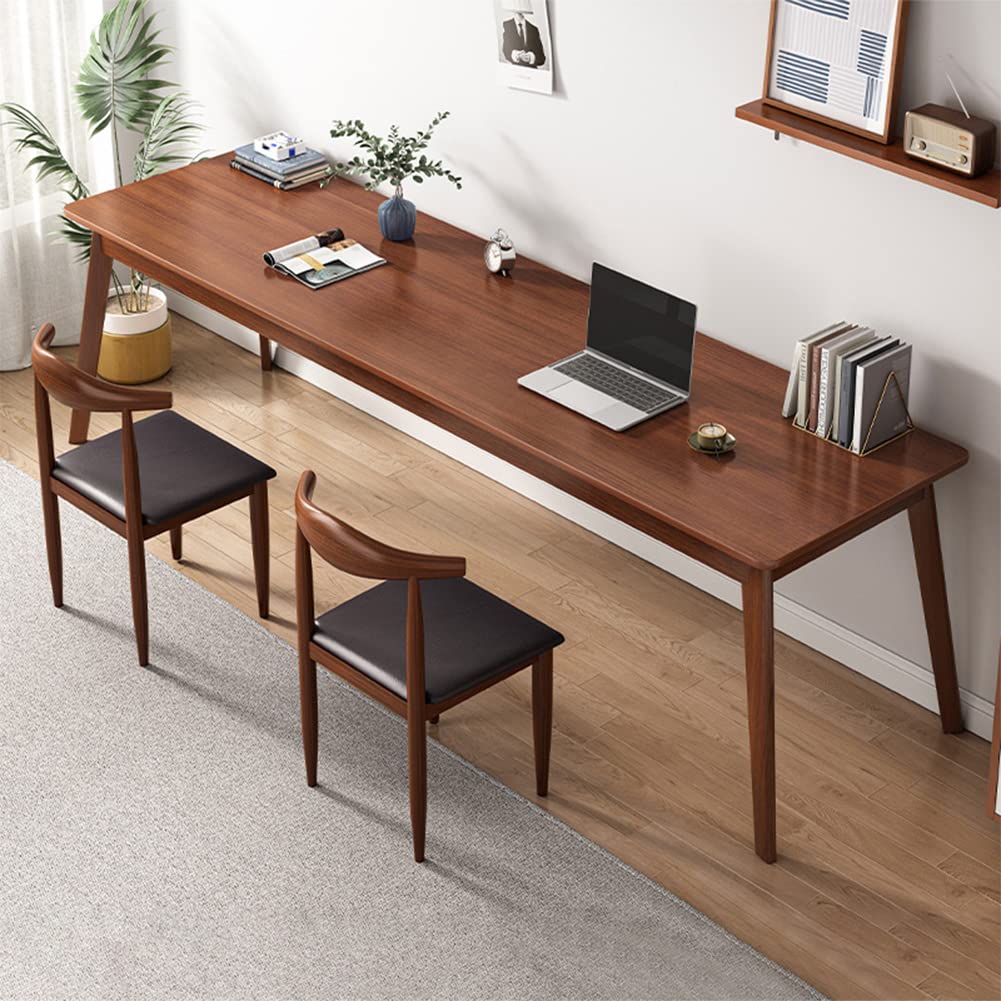 NELYE Mid-Century Long Desk Table - 63" Simple Modern Extra Long 2-Person Wood Computer Workstation for Home Office Work in Walnut, 63" W x 24" D
