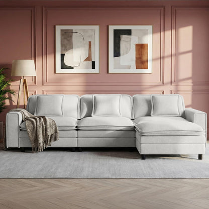 MALOL Modular Sectional Sofa 107", Comfy Cloud Couch with Ottoman, Deep 4-Seat L Shaped Modular Sofa, Couches with Throw Pillows for Living Room, Beige