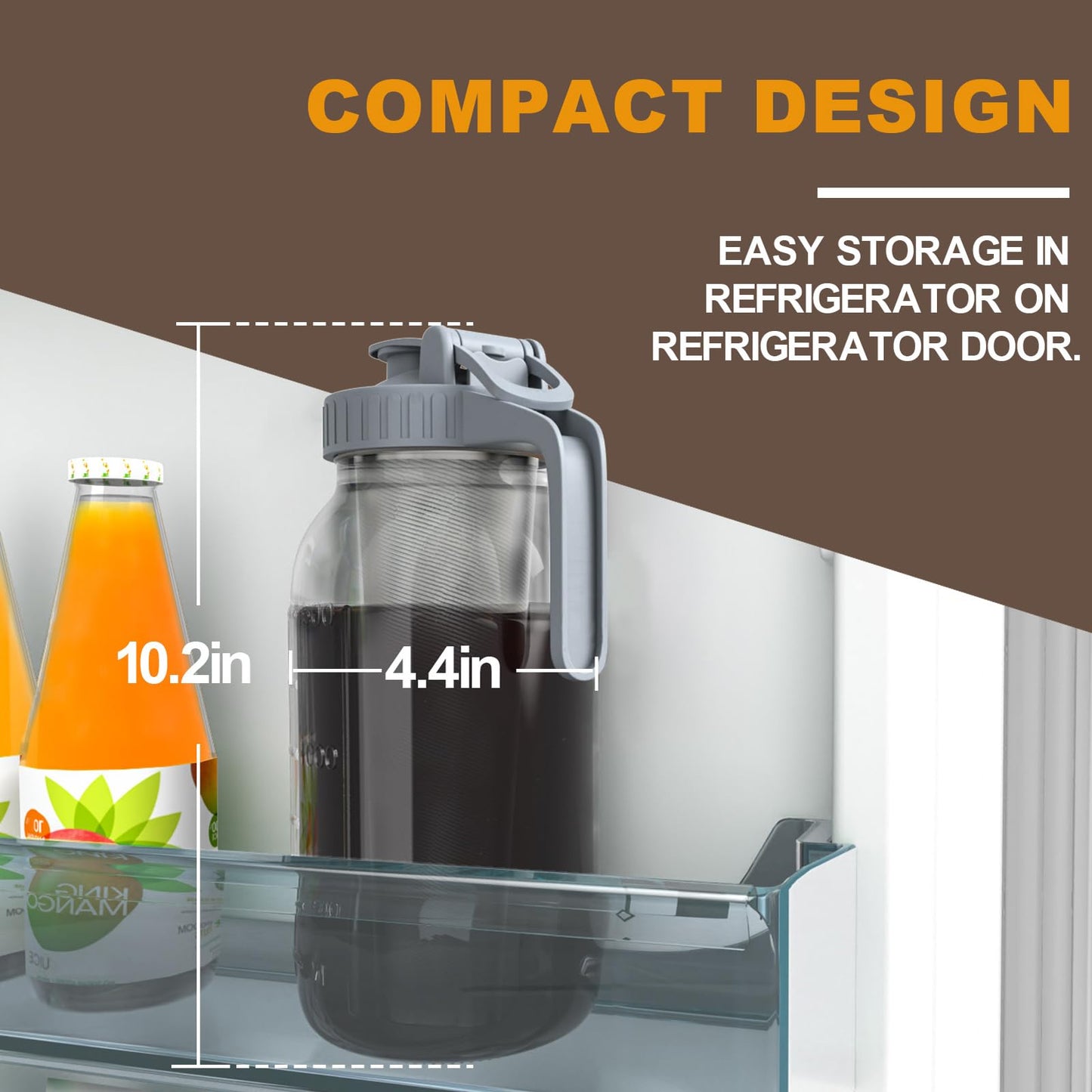 JunVpic Cold Brew Coffee Maker Jar - 64oz Wide Mouth,LeakProof,Heavy Duty Glass Mason Pitcher with Spout Lid,Handle & Stainless Steel Filter for Iced Coffee,Lemonade,Ice Tea & Fruit Drinks