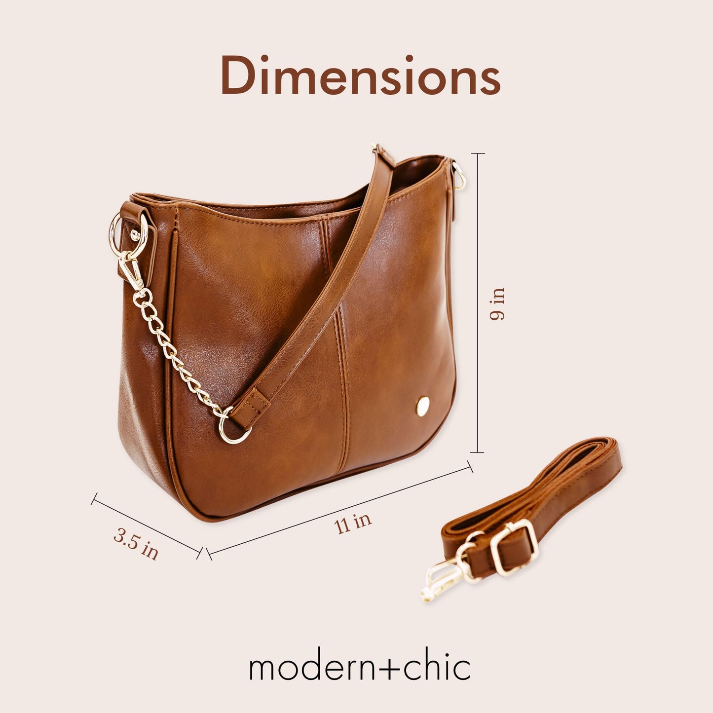Modern+Chic Crossbody Bags for Women - Marissa Saddle Crossbody, Vegan Leather Shoulder or Handbag with Two Adjustable Straps