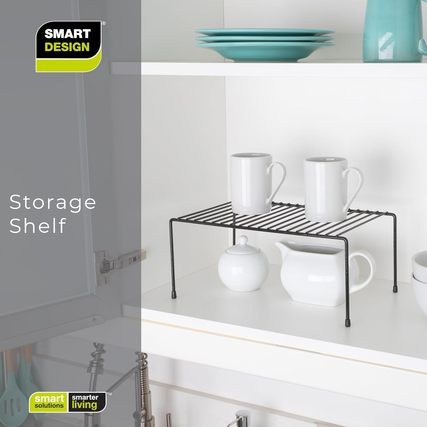 Smart Design Cabinet Storage Shelf Rack, Set of 6, Medium, 8.5 x 13.25 Inch, Non-Slip Feet, Steel Metal Frame