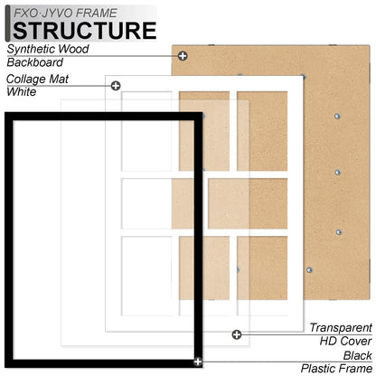 Fxojyvo 4x6 Picture Frame Collage, Display 8 4x6 Picture Collage or 13x17 Photo Only Without Mat, Light Weight and High Transparent Frame for Wall - 1 Pack/Black/8-Openings