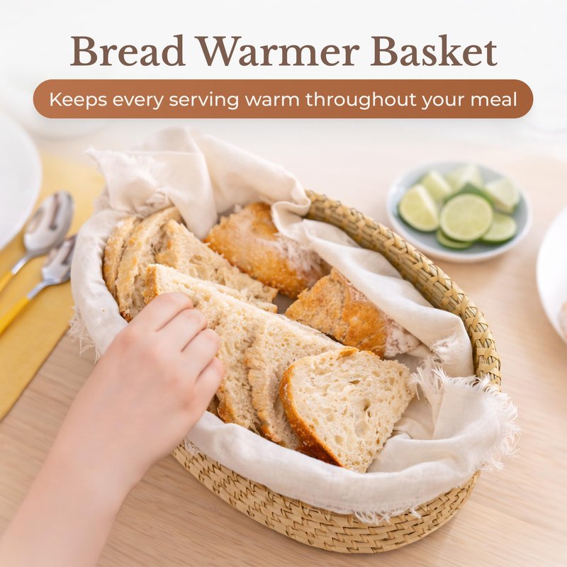 Bread Warmer Basket with Stone - Bread Baskets for Serving Rolls Warming Tortilla, Gift for Bakers Sourdough, Hostess Gifts New Home, Mom Dad Birthday
