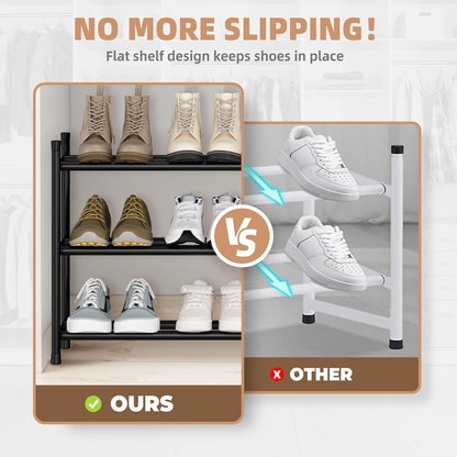 18 Closet, 3 STORAGE MANIAC Long Expandable Shoe Rack, Pairs Metal Wide Stackable Shoe Rack, Adjustable Shoes Shelf