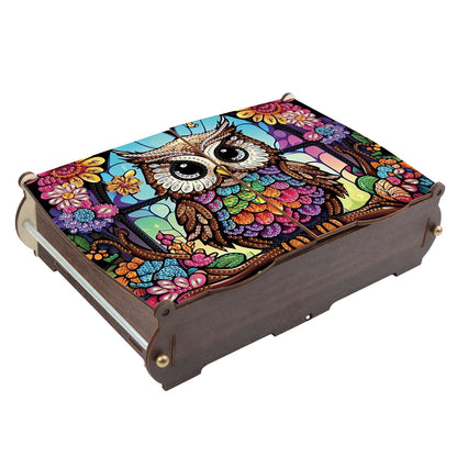 antor DIY Diamond Painting Wooden Storage Box, Owl Creative Special Shaped Rhinestone Art Flip Cover Jewelry Organizer Gift Case, Handmade Art Desktop Decor