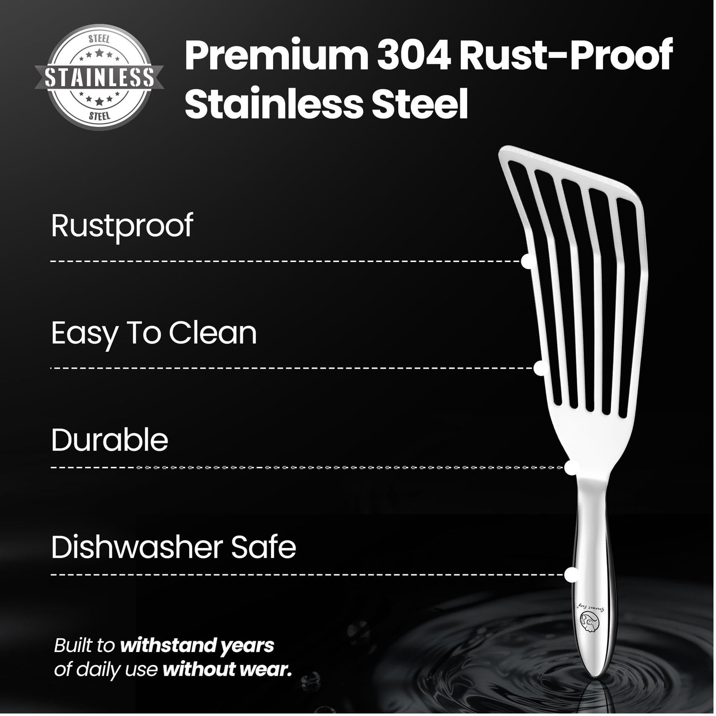 Stainless Steel Fish Spatula Set – 1 Large Fish Turner + 1 Small Metal Spatula, Ultra Thin Edge for Easy Turning & Flipping, Metal Kitchen Untensils with Ergonomic Non-Slip Handle, Dishwasher Safe