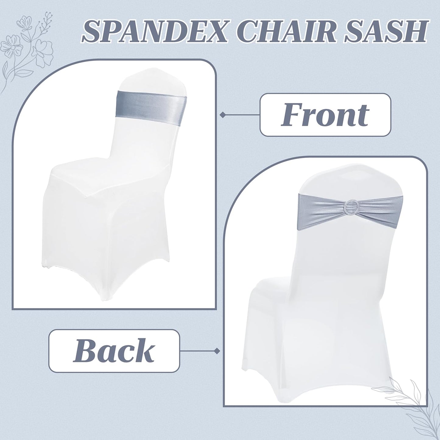 MDS Spandex Foil Chair Sashes - Universal Elastic Stretch Bands with Buckle for Weddings | Metallic Silver, Pack of 125