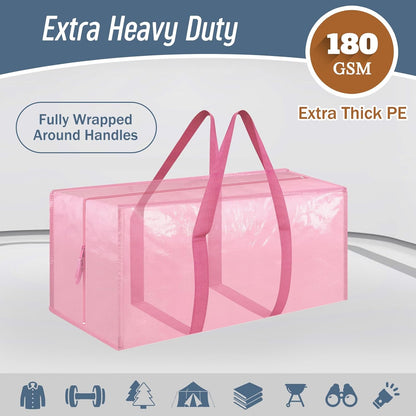 Skiennix Extra Heavy Duty Large Moving Bags - Strong Zipper & Comfortable Handles | 12 Pack, Pink