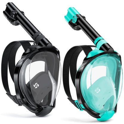 W WSTOO Full Face Snorkel Mask Adults,Suitable for Beginners Dry Top Snorkeling Gear,Can Your Mouth or Nose to Breathe,180 Degrees Panoramic View,Anti-Fog Anti-Leak,Summer Travel and Vacationing Gifts