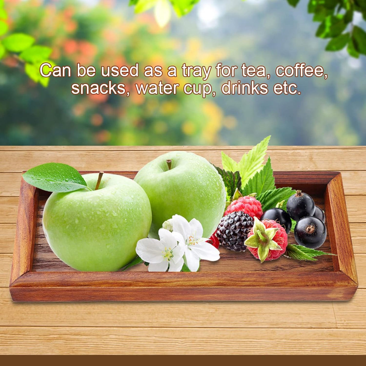 Wooden Serving Tray, Rectangle Wooden Tea Tray for Fruit, Snack, Candy, Coffee Table Organizer