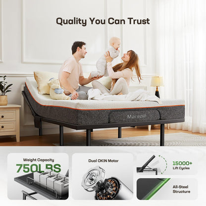 Marsail Split King Adjustable Bed Base with Wireless Remote, Dual Motor Smart Frame with Zero Gravity & Anti-Snore, 4 USB Ports & Under Bed Lighting, Quick 3-Min Setup