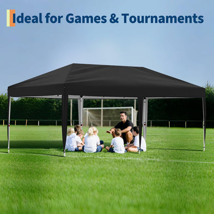 GarveeLife 10x20 Pop Up Canopy with 4 Sidewalls - Heavy Duty Outdoor Canopy Tent with Portable Roller Bag - 3 Adjustable Height, 4 Weight Bags, 8 Stakes & 6 Guy Ropes Included, Black
