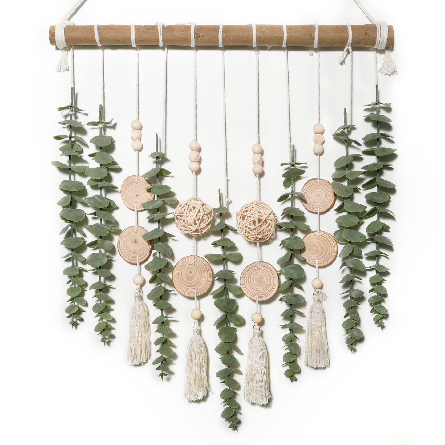 Artificial Eucalyptus Wall Decor, Rustic Farmhouse Boho Forest Greenery Wall Hanging with Wooden Head, Sage Green Bathroom Accessories，home decor for Bathroom Bedroom Dining Room Office Nursery