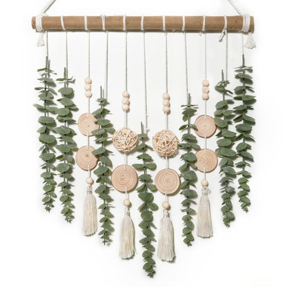 Artificial Eucalyptus Wall Decor, Rustic Farmhouse Boho Forest Greenery Wall Hanging with Wooden Head, Sage Green Bathroom Accessories，home decor for Bathroom Bedroom Dining Room Office Nursery