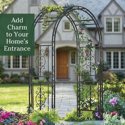 Plow & Hearth Arch Metal Outdoor Garden Arbor | Montebello | 7 Feet Tall | Steel Iron Trellis Lattice for Climbing Plants & Heavy Vines | Wedding Outdoor Patio Décor