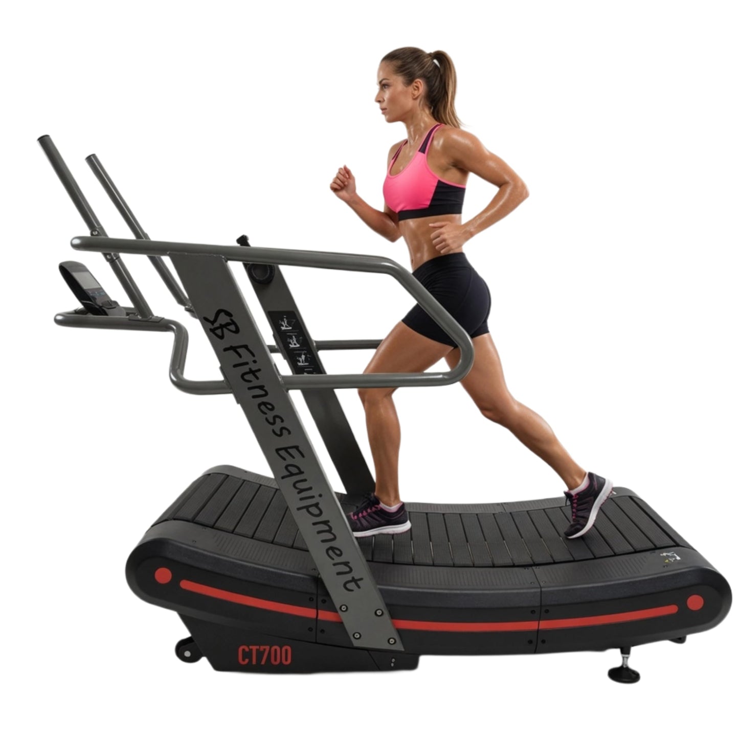 SB Fitness Equipment CT700 Self Generated Manual Curved Commercial Treadmill with 8 Resistance Levels for Sprinting and Sled Push with 19" Wide Track and Digital Display