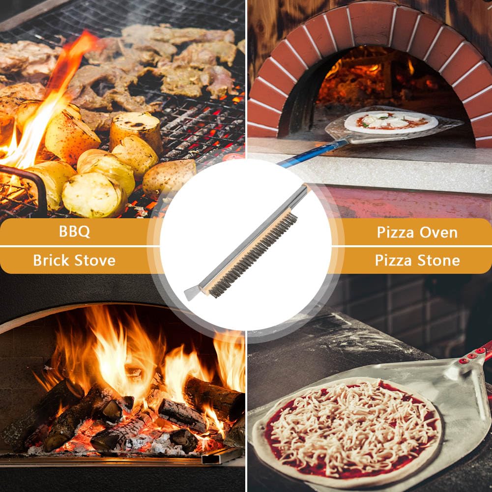 Aolso Pizza Oven Brush, 21" Brush and Stainless Steel Scraper for Pizza Stone, BBQ Grill Cleaning Brush Non Scratch Heat Proof Stainless Steel Bristles with Screwdriver for Pizza Oven Accessories