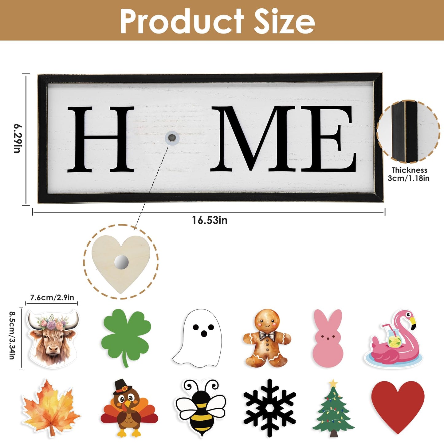 nuvagiki Interchangeable Seasonal Home Sign with 12 Icons, Farmhouse Wooden Table Decor, Rustic Tiered Tray Decorations for Holidays, Spring Summer Fall Christmas Home Decor
