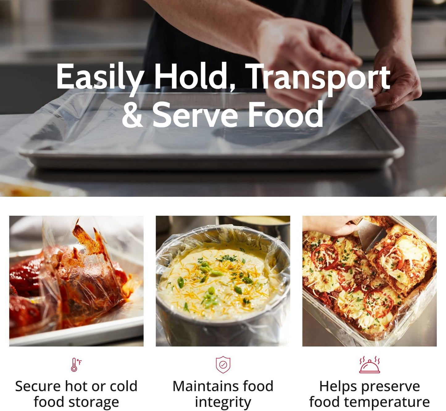 PanSaver Hotel Clear Pan Liners, Disposable Buffet Pan Liners, Ovenable up to 400F, Half Pan Liner - 12.5 x 5.5 in