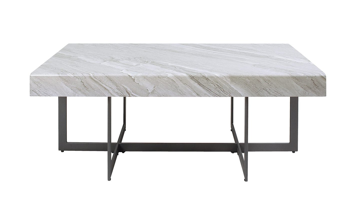 Furniture of America Willy Modern Storage Faux Marble Top 2-Piece Coffee and End Table Set for Living Room, Gray
