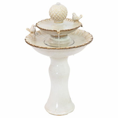 Sunnydaze 27" H 2-Tier Ceramic Water Fountain - Outdoor Water Feature for Patio, Yard, Balcony - Garden Fountain - White