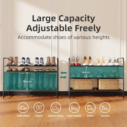 3-Tier Closet 33" SUFAUY Shoe Rack, Metal Wide Shoe Rack Organizer Heavy Duty, Stackable, Black