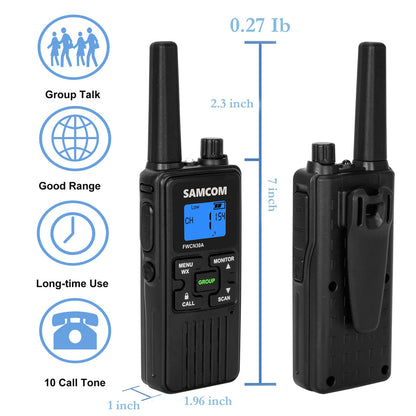4 Long Range Walkie Talkies Rechargeable for Adults SAMCOM NOAA 2 Way Radios Walkie Talkies- FRS Two Way Radios with Earpiece Group Call Flashlight VOX SCAN NOAA Weather Alert and USB Charger Battery