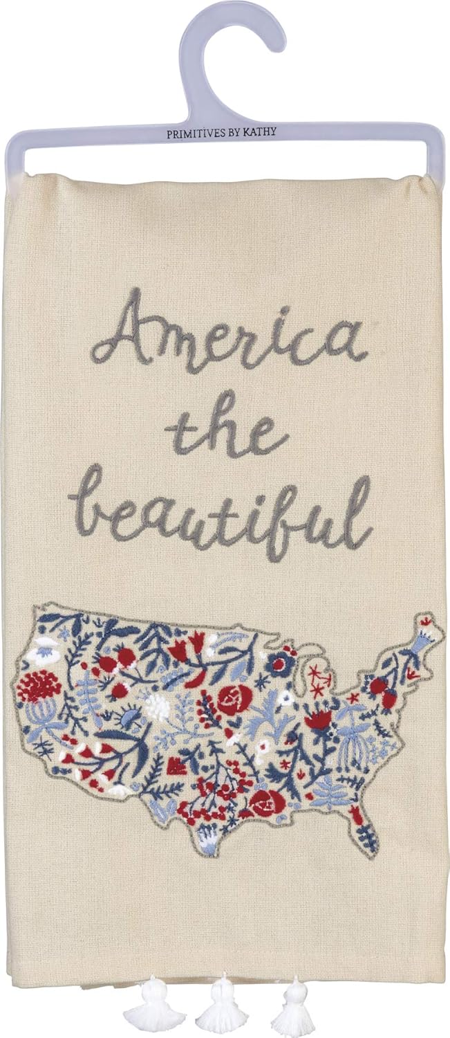 Primitives by Kathy Patriotic Embroidered Dish Towel, 20"x 26", America The Beautiful
