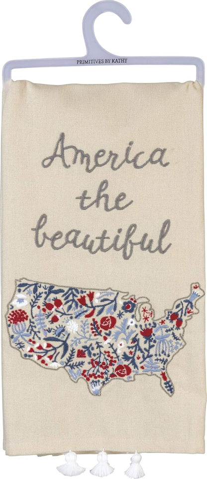 Primitives by Kathy Patriotic Embroidered Dish Towel, 20"x 26", America The Beautiful