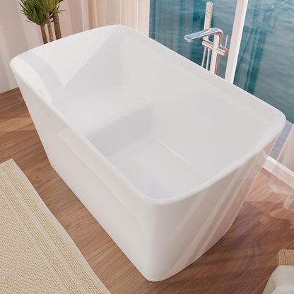 Mokleba 47" Lucite Acrylic Freestanding Bathtub，Square Shape Japanese Soaking Tub with Seat Desgin,Toe-tap Chrome Right Drain, Slotted Overflow, cUPC Certified,Glossy White