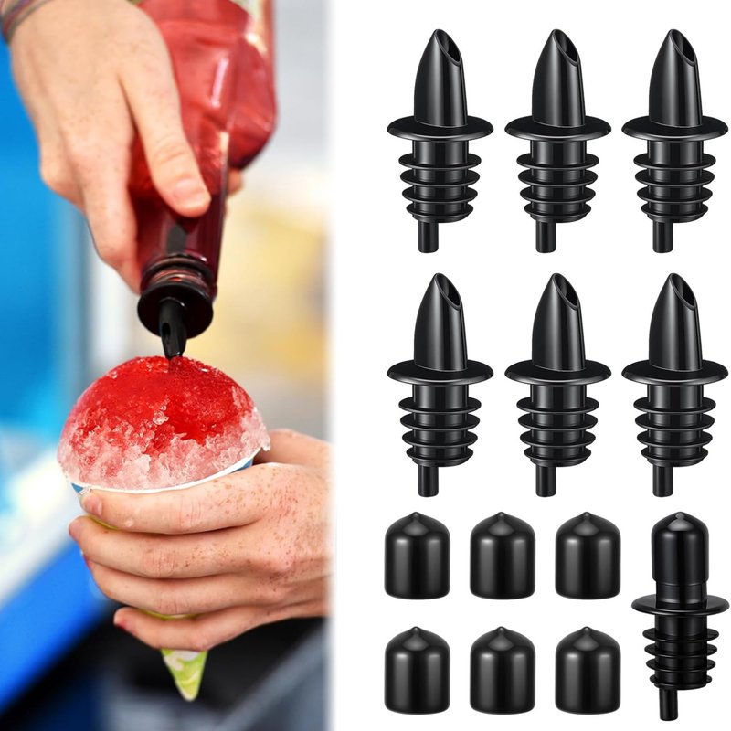 12 Pcs Bottle Pourers Syrup Pour Spouts Including Snow Cone Syrup Alcohol Liquor Bottle Pourers and Rubber Dust Cap Covers Dispenser Accessories