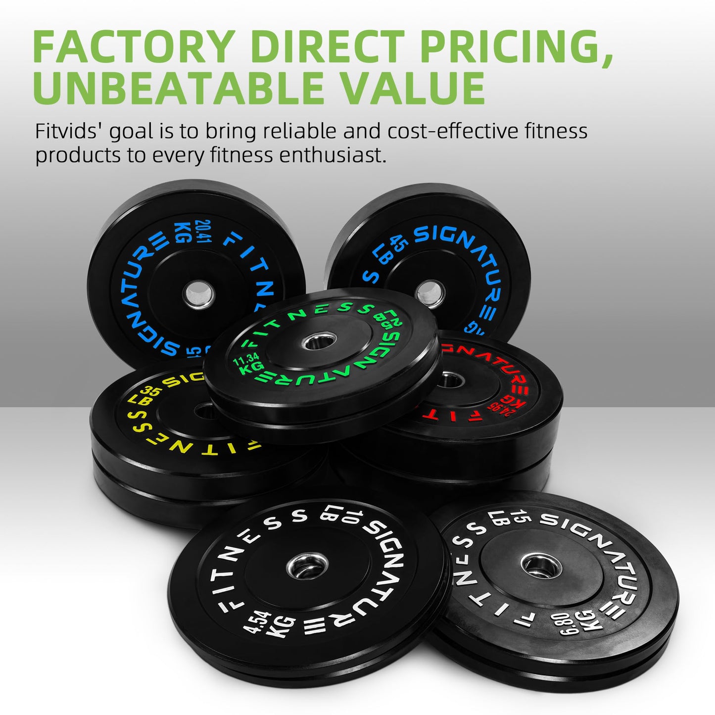 Fitvids 2" Olympic Bumper Plates Set Including 260 LB Weight Plates Set with 7FT Barbell Bar, Colored