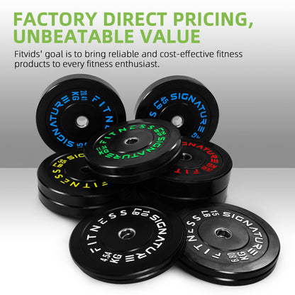 Fitvids 2" Olympic Bumper Plates Set Including 260 LB Weight Plates Set with 7FT Barbell Bar, Colored