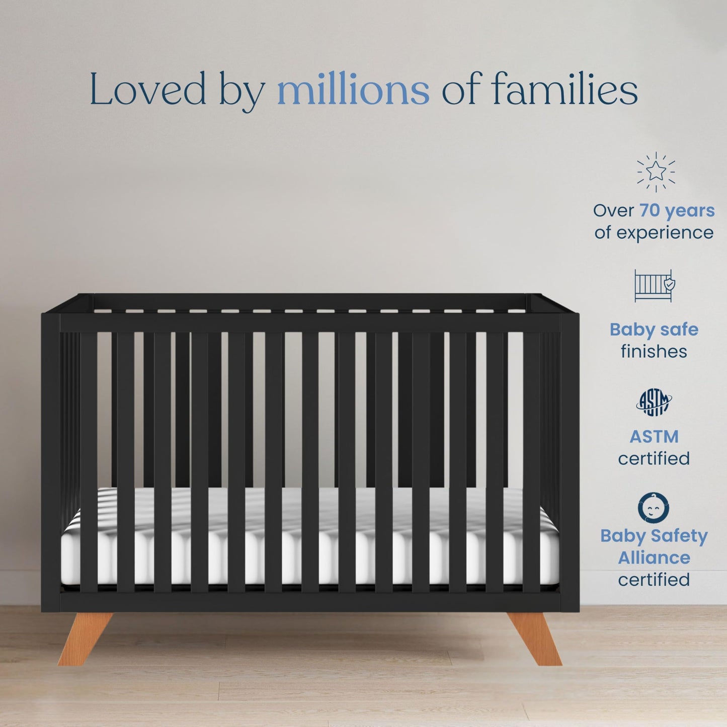 Child Craft SOHO 4-in-1 Convertible Crib, Baby Crib Converts to Day Bed, Toddler Bed and Full Size Bed, 3 Adjustable Mattress Positions, Non-Toxic, Baby Safe Finish (Ebony)